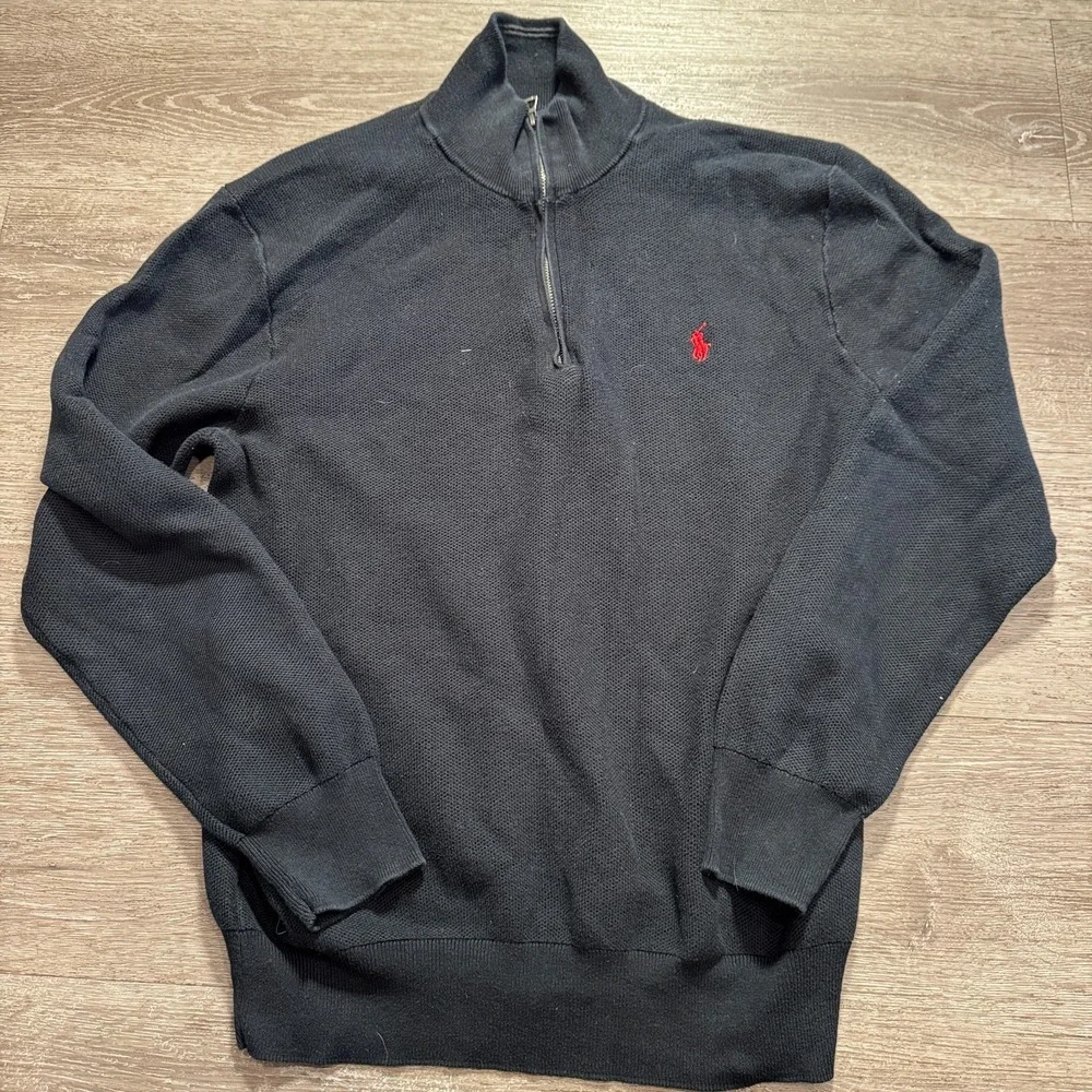 Polo Ralph Lauren‎ Sweater Men M Black Pima Cotton 1/4 Zip Mock Neck Pullover